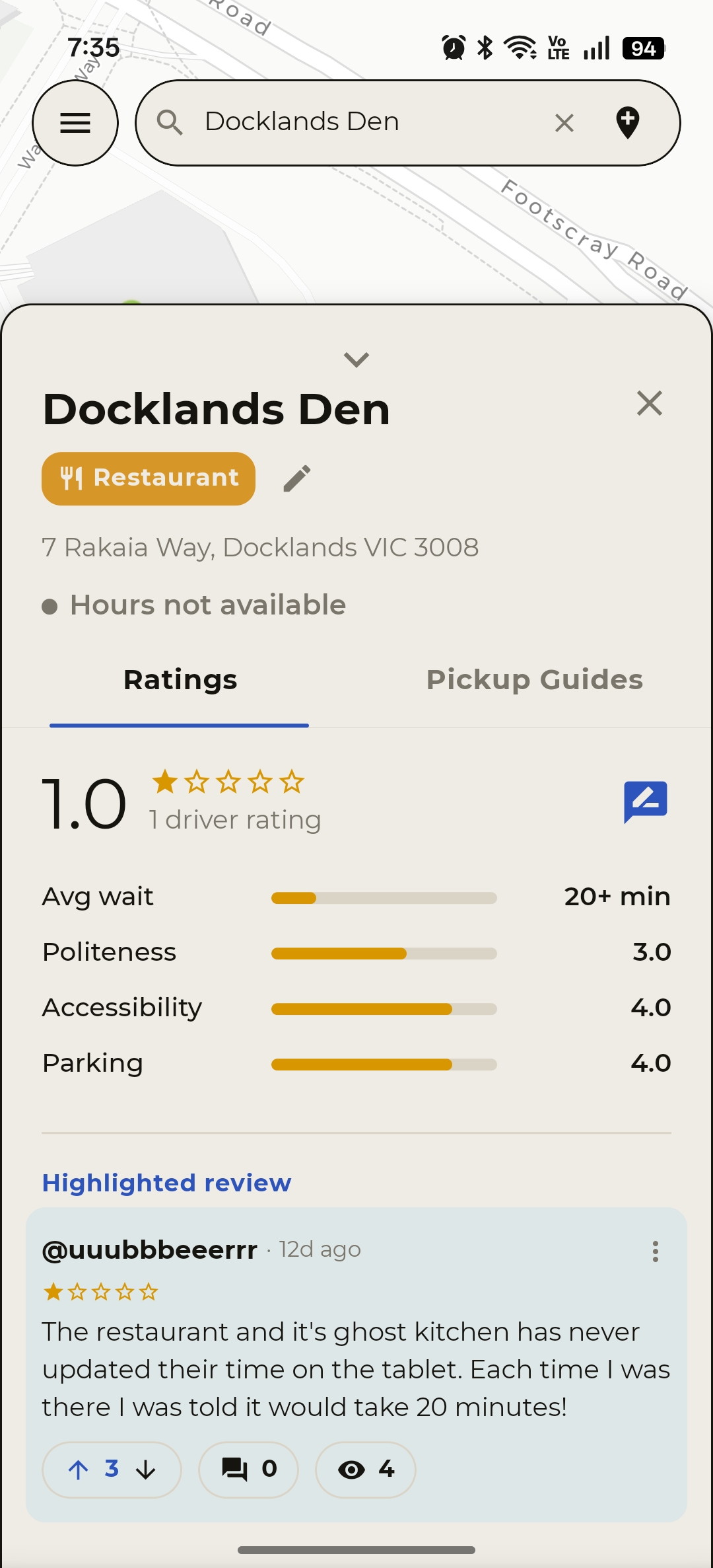 Review card on a shop